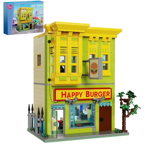 Millionspring Happy Burger Shop Bausteinset 1018 PCS, Kreativer Burger-Shop-Bausatz, Geschenk für Erwachsene, Kinder und Fernsehfans (1018 Teile) von Millionspring