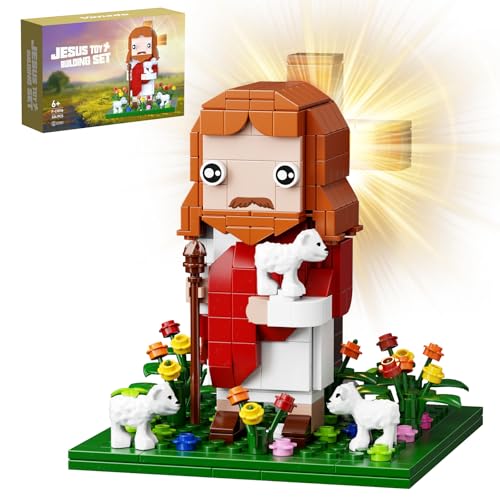 Millionspring Jesus-Baustein-Set mit Licht, Jesus-Figur, Spielzeugmodell, Heimkapellen-Dekor, Ostergeschenke für Kinder, Erwachsene (324 Teile) von Millionspring