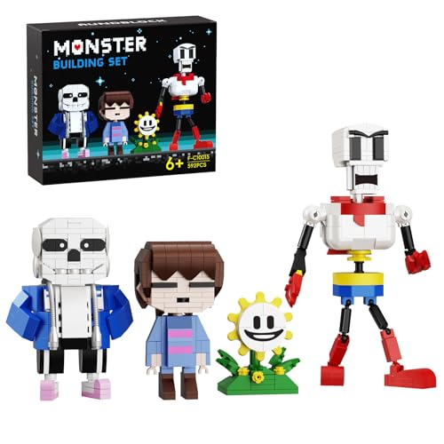 Millionspring Undertale Bausatz 4 in 1 Figur Bauspielzeug San Frisk Flower Papyrus Charakterfigur Spielzeug Geschenk für Videospielfans 592 PCS von Millionspring