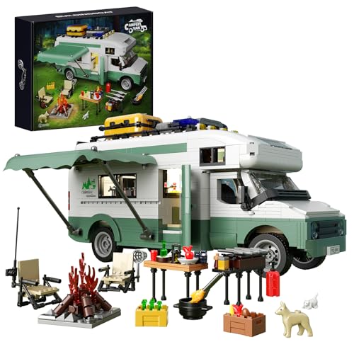 Millionspring Wohnmobil-Baustein-Set mit LED-Licht, Sommer-Herbst-Wohnwagen, Wohnmobil, Wohnmobil, Bauset, Sammlerstück, Ausstellungsgeschenk für Jugendliche und Erwachsene (1586 Teile) von Millionspring