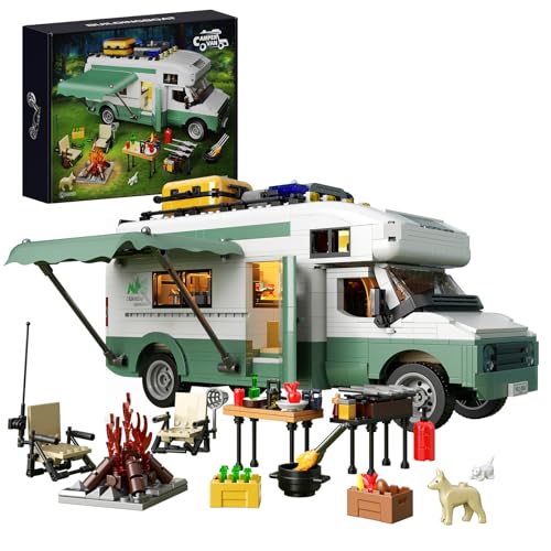 Millionspring Wohnmobil-Baustein-Set mit LED-Licht, Sommer-Herbst-Wohnwagen, Wohnmobil, Wohnmobil, Bauset, Sammlerstück, Ausstellungsgeschenk für Jugendliche und Erwachsene (1586 Teile) von Millionspring