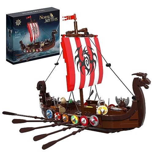 Piratenschiff Bausteinset, Mittelalterliche Nordische Mythen, Vikingship Spielzeug, Baustein Boot, Geschenk für abenteuerlustige Jungen und Freunde, Weihnachtsgeburtstag (555 Teile) von Millionspring