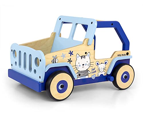 Milly Mally Explorer Kinder Lauflernwagen Holz Baby Push Pull Lauflernhilfe Spielzeug für 1-3 Jahre Laufwagen Cat and Mouse von Milly Mally