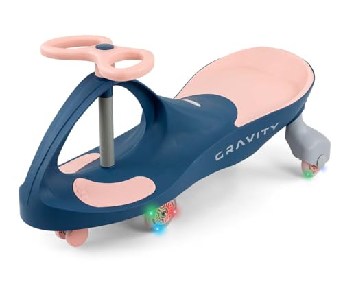 Milly Mally Gravity Ride-On - Schwerkraft-Fahrzeug für Kinder ab 3 Jahren mit leuchtenden LED-Rädern, Robuste Konstruktion, Komfortabler Sitz (Navy Pink) von Milly Mally