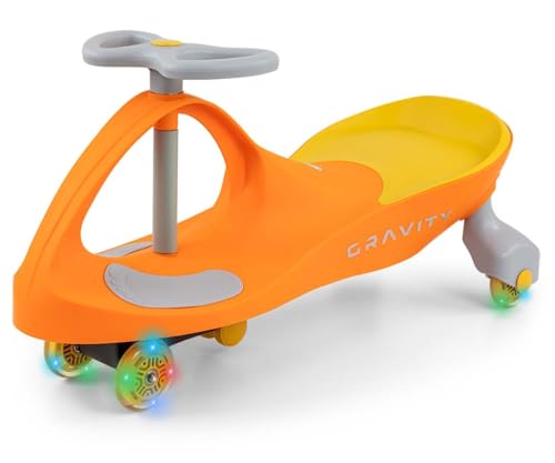 Milly Mally Gravity Ride-On - Schwerkraft-Fahrzeug für Kinder ab 3 Jahren mit leuchtenden LED-Rädern, Robuste Konstruktion, Komfortabler Sitz (Orange Yellow) von Milly Mally