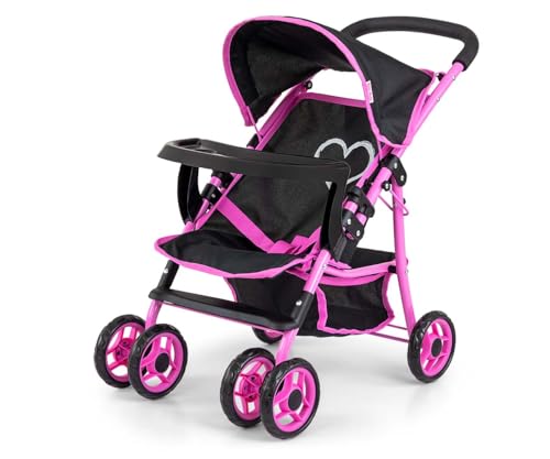 Milly Mally Puppenwagen Kate klappbar, für Mädchen ab 3 Jahren, mit Verdeck, Schaumrädern, Gurten Prestige Black von Milly Mally