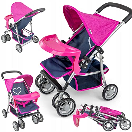 Milly Mally Puppenwagen Kate klappbar, für Mädchen ab 3 Jahren, mit Verdeck, Schaumrädern, Gurten Prestige Navy von Milly Mally