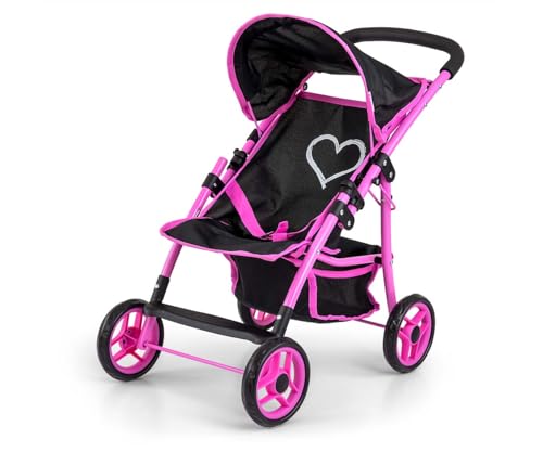 Milly Mally Puppenwagen Natalie klappbar, für Mädchen ab 3 Jahren, mit Verdeck, Schaumrädern, Gurten Prestige Black von Milly Mally