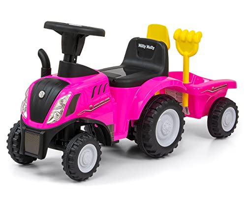 New Holland rosa Milly Mally Traktor-Aufsitztraktor mit Anhänger für Kinder von Milly Mally