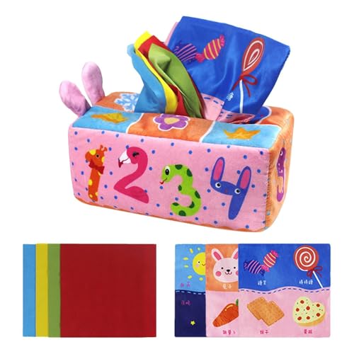 Baby-Taschentuchbox-Spielzeug, sensorisches Knisterpapier, entwicklungsförderndes Babyspielzeug, interaktive Taschentuchbox, Knisterspielzeug für Kleinkinder, weiches sensorisches Spielzeug, Lernspiel von Mimoqk