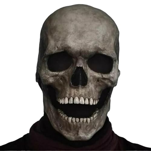 Bewegliche Kiefer-Schädel-Maske | Realistische Skelett-Gesichtsabdeckung | Gruseliges Totenkopf-Kostümzubehör | Halloween-Kostümzubehör mit flexiblem Backenmechanismus für Partys und Veranstaltungen f von Mimoqk