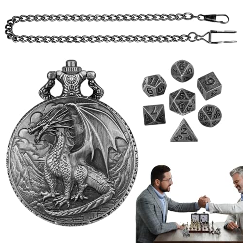 Dragon Pattern Pocket Watch Case Dice Set, Role Playing Dice Set with Pocket Watch Case, Dice Pocket Watch Shell Case for Friends Family, RPG Dice Accessories for Gift and Collecting von Mimoqk