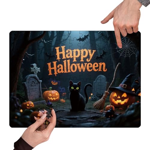 Halloween Puzzle, 130-Piece Jigsaw Game, Fun Holiday Activity, Pumpkin and Animal Theme for Family Game Night, Classroom or Party Entertainment, 11.81x8.27 Inches, Black Halloween Puzzle, 130-Piece Jigsaw Game, Fun Holiday Activity, Pumpkin and Animal Theme for Family Game Night, Classroom or Party Entertainment, 11.81x8.27 Inches, Black von Mimoqk