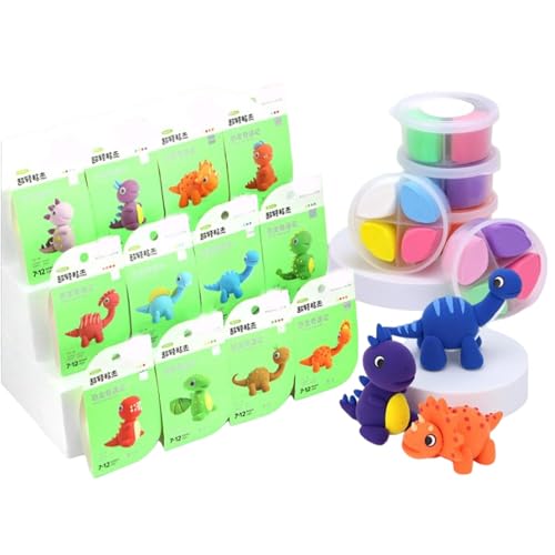 Kids Clay Kit, 12 Stile aus leichtem Schaumstoff, für Haustiere, Dessert, Dinosaurier-Modellierset mit 12 Stilen aus weichem Bouncing Foam Putty | Kreatives Kunsthandwerk Set für Spaß beim Lernen von Mimoqk