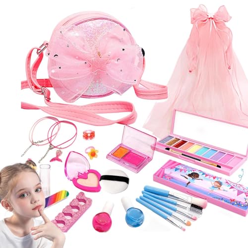 Kids Washable Makeup Set, Real Makeup Kits for Kids, Playset for Girls Ages 3-12, Portable Cosmetic Case, Dress-Up Make Up Set for Young Girls, Fun and Safe Beauty Kit for Play von Mimoqk