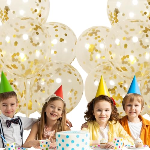 Mehrfarbige Konfetti-Luftballons | 12 Zoll goldene Pailletten Partyballons | Latexballons für Hochzeitsdekorationen und Babypartys | Wunderschöne goldene Konfetti-Akzente von Mimoqk