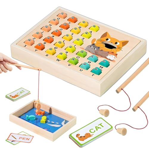 Mimoqk Angelspielspielzeug aus Holz, magnetisches Angelspiel für Kinder, Zahlenfischfang- und Zählspiele-Puzzle, Farbsortierung, Vorschule, Lernspielzeug für Feinmotorik, für Kinder, und Mädchen ab 3 von Mimoqk