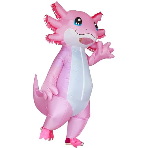 Mimoqk Aufblasbares Axolotl-Kostüm, Halloween-Party-Kostüm, Axolotl Cosplay-Kleidung, aufblasbares Halloween-Kostüm, Axolotl Themenparty-Kostüm für Frauen und Männer, 160 190 cm von Mimoqk