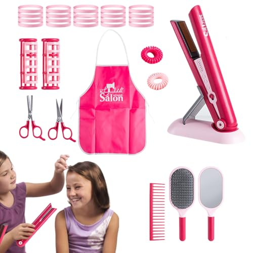 Mimoqk Beauty Salon Playset, Pretend Hair Stylist Set, Makeup Toy Set, Hairdryer Toy für Kinder, Curling Iron Playset, Pretend Hair Stylist Toy Set mit Zubehör für Mädchen von Mimoqk