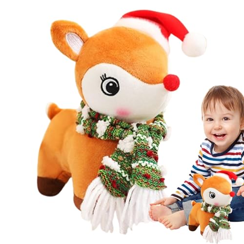 Mimoqk Christmas Reindeer Plush, Soft Christmas Elk, Huggable Elk Toy, Elk Stuffed Animal, Christmas Elk Plush, Plush Elk Toy, Soft Reindeer Plush Toy with Christmas Scarf and Hat for Holiday Decor von Mimoqk