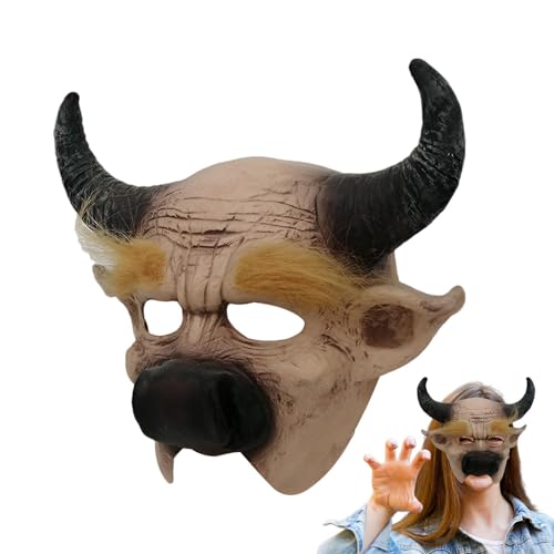 Mimoqk Halloween-Cosplay-Kostüm, Stier-Halloween-Kostüm, Feiertagsfeier-Kostüm, verstellbares Halloween-Cosplay-Kostüm, Feiertags-Gesichtsbedeckungskostüm, atmungsaktives Halloween-Kostüm von Mimoqk