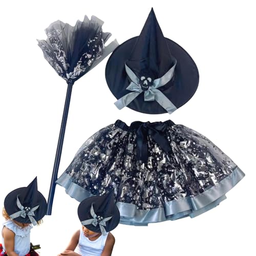 Mimoqk Halloween Witch Tutu Outfit, 3-Piece Witch Tutu Set, Girls Halloween Costume, Adorable Witch Tutu Skirt, Comfortable Witch Outfit, 3-Piece Halloween Witch Tutu Outfit for Girls Aged 2-8 von Mimoqk