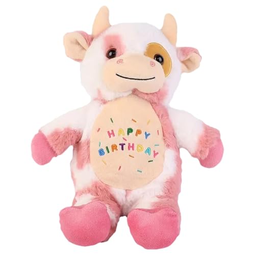 Mimoqk Highland Cow Doll, Highland Cow Plüschtier, Happy Birthday, Hugging Pillow Plüschtier, Realistische Cow Stuffed Animals Scottish Cow Plüschtier, Highland Cow Doll für Erwachsene, Kinder von Mimoqk