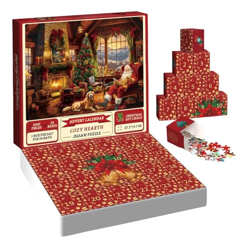 Mimoqk Jigsaw 2024, 1000 x Weihnachtspuzzle, 24 Tage Puzzlespiel, festliches Heimpuzzle, 1000 x Weihnachtspuzzle 2024 für Familie und Festive Spaß von Mimoqk