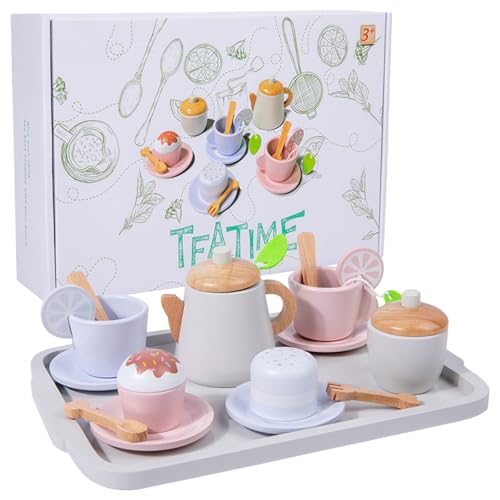 Mimoqk Kitchen Pretend Play , Interactive Kitchen Play Set, Cupcake Teapot Play Set, Safe Wooden Tea Toddler Fun Play Kitchen Accessories with Cupcake Teapot for Role-Playing Fun von Mimoqk