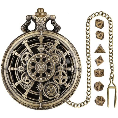 Mimoqk Pocket Watch Case Dice Set, Polyhedral Dice Set, Tabletop Game Dice for Kids and Adults, Metal Pocket Watch Case Dice, Perfect for Board Games, Role-Playing Games, Dice Lovers von Mimoqk