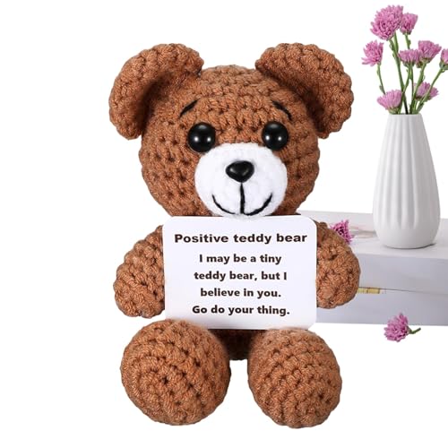 Mimoqk Positive Unterstützung Bär, Soft Knitting Animal, Cuddly Bear Figur, Plush Bear Doll, Positive Unterstützung Bear Doll for Children's Emotional Well-Being Soft Knitted Bear Toy for Kids, Rooms von Mimoqk