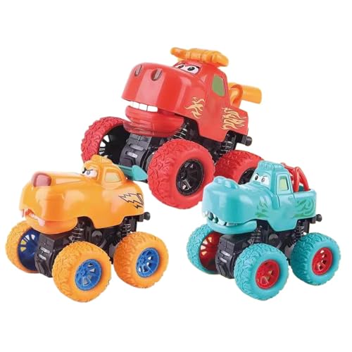 Mimoqk Push and Go Trucks, 3 x Animal Trucks Pull Back Toys Set, Inertia Toy Early Educational Toddler Vehicle Set for Toddler, Boys, Girls, Push and Go Trucks for Learning Fun von Mimoqk