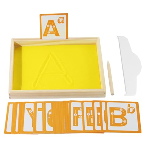 Mimoqk Sand Letter Tracing Tray Pen, Holz Sand Tray Box für Kinder, Lernspielzeug für Preschool-Learning, Sandschreibtisch mit Buchstabenkarten, perfekt für Kinder ab 3 Jahren, Motorskills-Entwicklung von Mimoqk