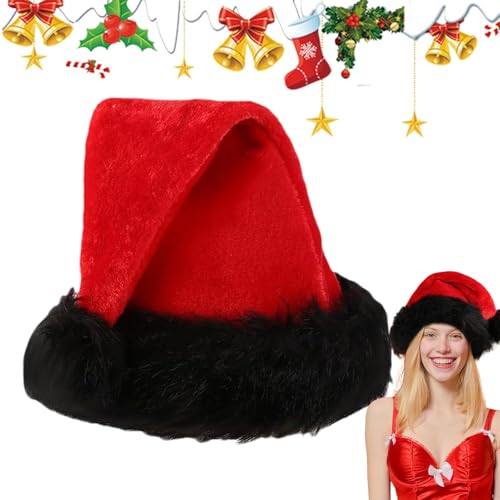 Mimoqk Santa Hats Adult, Fashion Warm Hat, Christmas Holiday Hat for Costume Event, Unisex Decorative Santa Hat with Black Cuffs, Festive Santa Hats for Adults, Christmas Hats, Warm Winter Santa Hats von Mimoqk