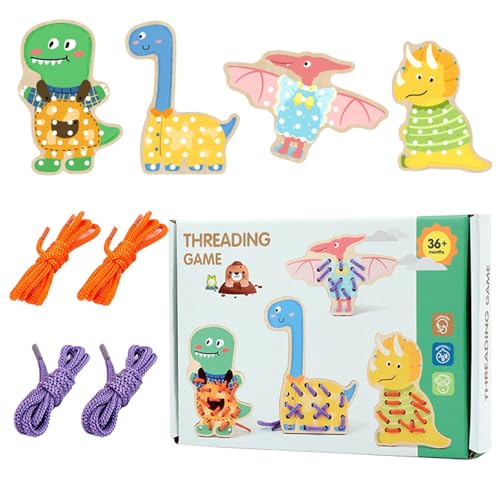 Mimoqk Wooden Lacing Toys, Threading Dinosaur Toys, Educational Lacing Toys, Kids Learning Toys, Dinosaur Shape Lacing, Early Education Toys, for Schools, Kindergartens von Mimoqk