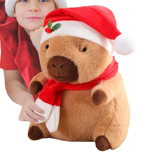 Niedliches Tier-Plüschtier, Plüschpuppe, Weihnachtsmannmütze, Plüschkissen, Urlaubsdekoration, niedliches Plüschkissen, Capybara-Plüschspielzeug, süßes Capybara-Plüschtier, Weihnachtsmannmütze, ani von Mimoqk