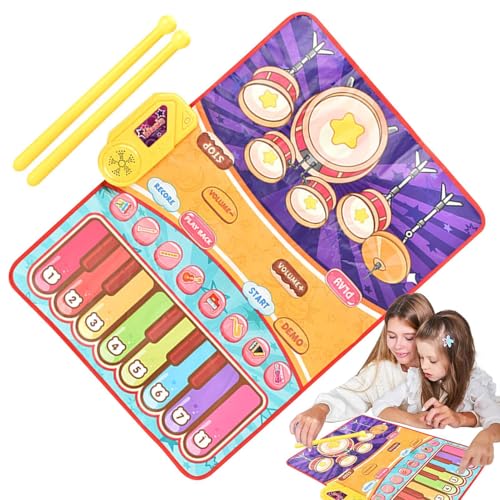 Piano Drum Mat Kids | Musical Instruments Toy 2 Sticks | 2 in 1 Musical Mat Children | Sensory Learning Toys Kids 8 Instrument Sounds Play Mat Kids Musical Mat Drum Piano Drum Play Mat for Children von Mimoqk