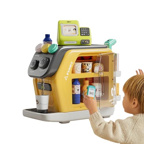 Pretend Shopping Playset, Fridge Coffee Machine Toy Set, Children's Cash Register Toy, Kids Refrigerator Toy Set, Pretend Coffee Maker Toy, Toy Kitchen Fridge Set for Kids, Children, Boys von Mimoqk