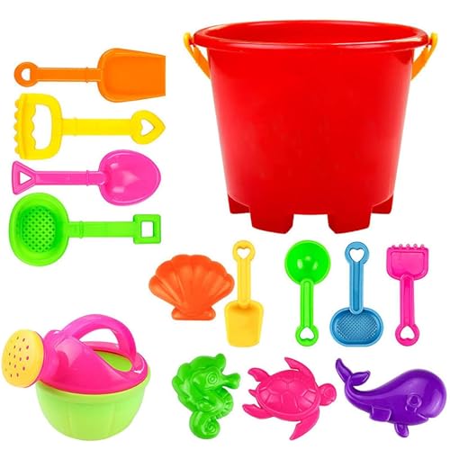 Sandspielzeug, 14-teiliges -Set, Sandbox-Spielset, enthält Bucket, Shovel, Rake, Wasserbehälter, Sandformen, lustiges Outdoor-Spielzeug für Kinder, ideal für Sommer und Modell von Mimoqk