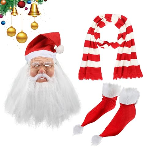 Santa Face Cover | Christmas Full Face Maske mit Beard and Red Hat Design | Perfektes Urlaubskostüm-Set für Cosplay und Stage Performances, Holiday Theatrical Performance von Mimoqk