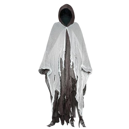 Scary Halloween Cloak Adults | White Mesh Design Cloak Halloween | Unisex Halloween Cape Costume | Halloween Party Costume Ideas Theme Dance Costumes Adults Unisex Halloween Costume Ideas for Adults von Mimoqk