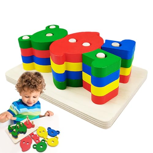 Spielzeug für 1-Jährige, Formpuzzle, Holzspielzeug für 1-Jährige, Bären-Formsortierpuzzle, Farberkennungsspielzeug für Vorschulkinder, sensorisches Lernspielzeug für Kinder, Stapelspielzeug aus Holz f von Mimoqk