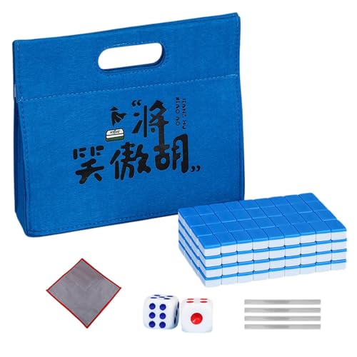 Travel Mahjong Set, Small Mahjong Pack, Chinese Mahjong Pieces, Mahjong Tablecloth, Carrying Bag for Mahjong, Portable Travel Mahjong Set with Tablecloth and Tile Ruler for Friends Game von Mimoqk