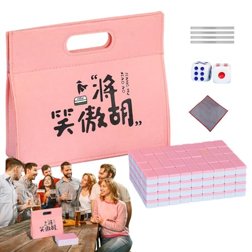 Travel Mahjong Set, Small Mahjong Pack, Chinese Mahjong Pieces, Mahjong Tablecloth, Carrying Bag for Mahjong, Portable Travel Mahjong Set with Tablecloth and Tile Ruler for Friends Game von Mimoqk