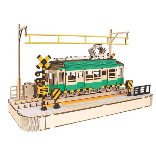 Wooden Tram Model Kits, Classic City Tram Car, Fine Motor Skill Toy, Mechanical Puzzle Kit für Erwachsene, Tabletop Centerpiece für Jugendliche und Erwachsene, 30,6 x 15,7 x 18,8 cm von Mimoqk