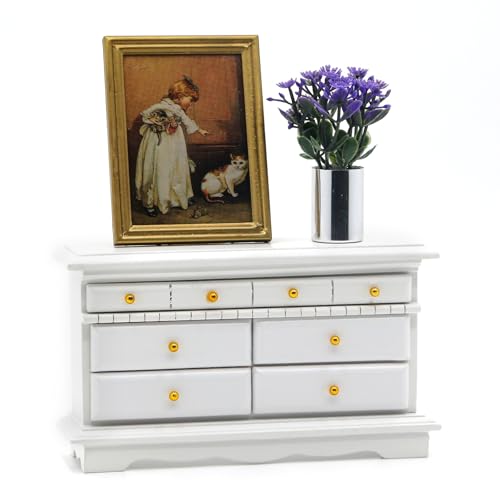 3 Teiliges Puppenhaus Wohnaccessoires Sideboard Set, Miniaturmöbel im Modernen Stil, 1:12 Miniatur-Möbelzubehör im Maßstab, Inklusive Sideboard, Kunstgemälde und Blumenstrauß – Geeignet von Minamzee