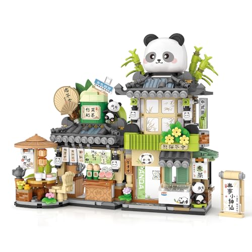 City Tea House Building Blocks Set, aufklappbare Panda Construction Tea Shop Building Toys für Jungen Mädchen Alter 8+, 860pcs Mini Bricks von MindBox