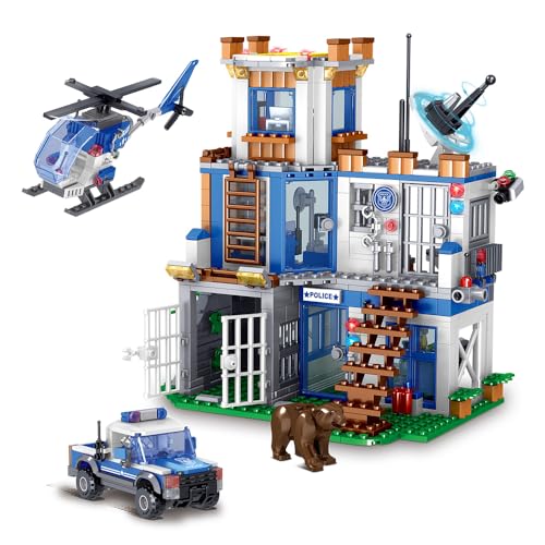 MindBox City Police Station Building Sets, Police Station/Helicopter/Police Car, Building Block Toy Gift for 6-12 Boys von MindBox