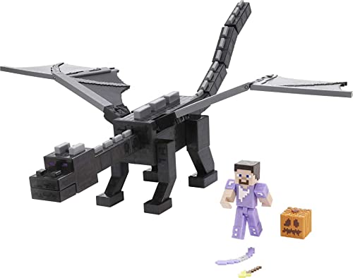 Minecraft GYR76 - Enderdrache, 50 cm groß, und Steve-Figur mit Farbwechseleffekt, Spielzeug ab 6 Jahren von Mattel