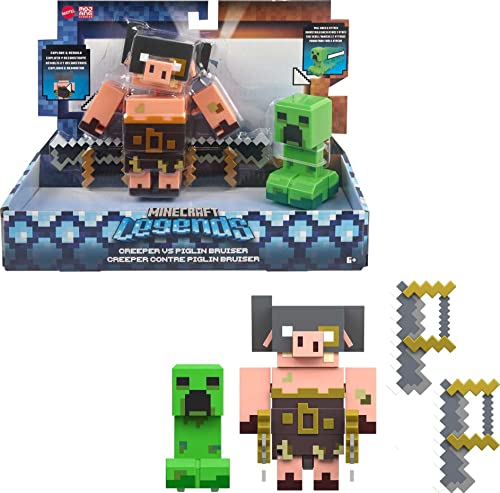 Minecraft Spielzeug Legends ca. 8 cm große Actionfiguren im 2er-Pack, Bereit zum Angriff und mit Zubehör | Geschenk zum Sammeln für Kinder, GYR99 von Mattel